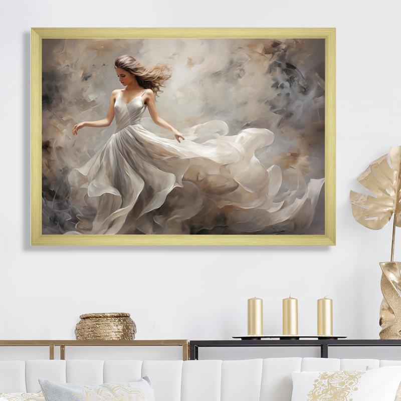 Contemporary Gray Ballet Dance Symphony, Gold Picture Framed, 20" W x 12" H