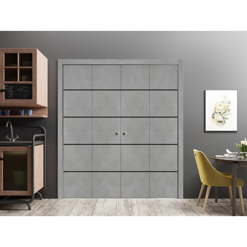 Porte pliante en bois massif massif, 96 po x 84 po, Béton
