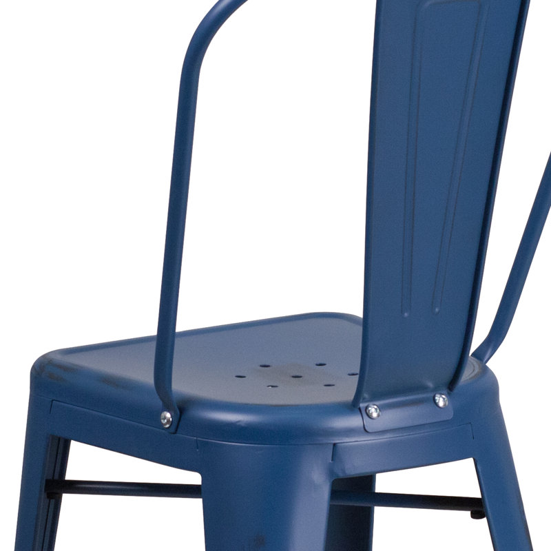Commercial Grade Metal Indoor-Outdoor Barstool with Back, 2, 71cm, Blue