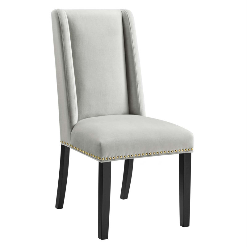 Elegant Light Gray Velvet Upholstered Dining Chair with Wood Frame