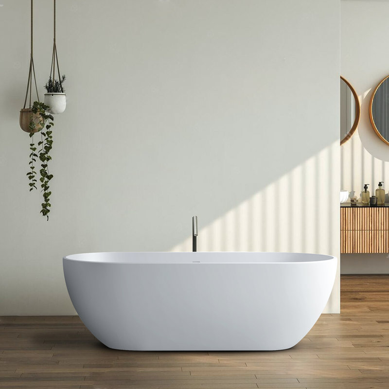 59'' x 29.5'' Freestanding Soaking Solid Surface Bathtub, White