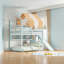 Lit mezzanine double beige avec garde-robe, bureau et rangement intégrés - Meuble en bois compact pour les chambres modernes-161096543