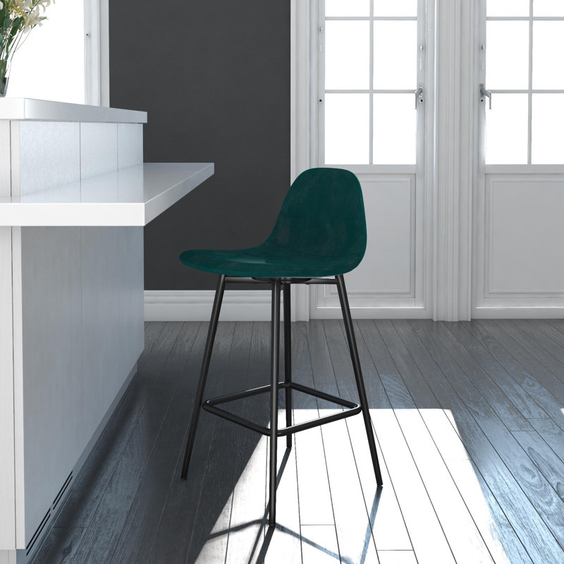 Henrine Upholstered Counter Stool with Metal Frame, Green