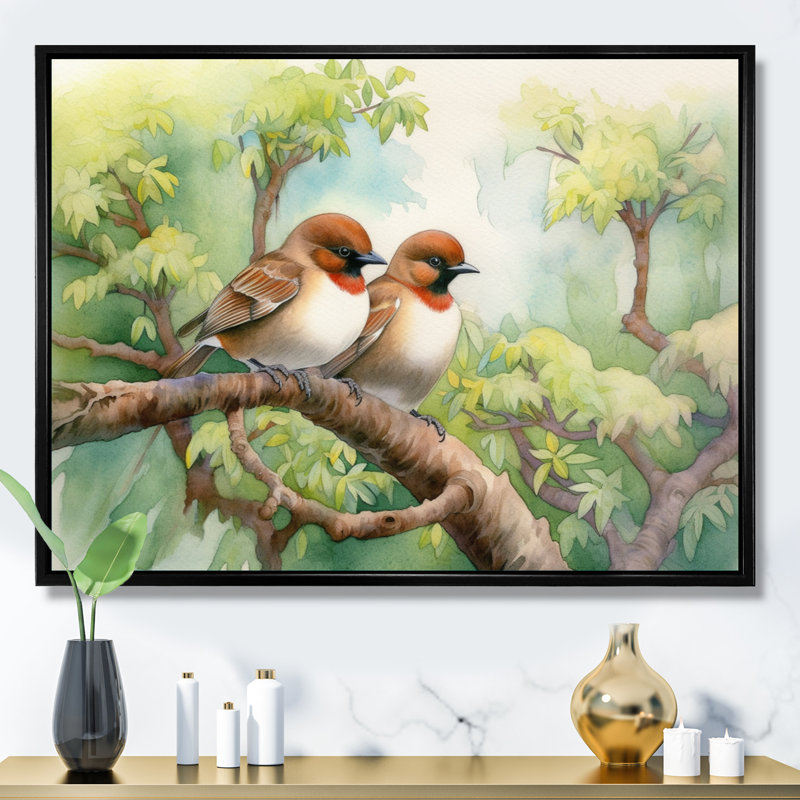 Oiseaux du printemps I sur toile, H 24 po x l 32 po x P 1 po, Cadre flottant noir