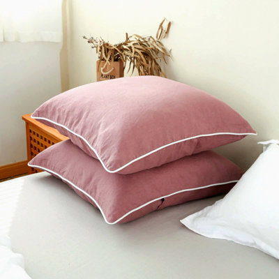 Lavender Linen Trimmed Euro Shams - Set of 2, Decorative Pillow Covers - Basic Style Purple Pillow Shams - Home Decor Essentials