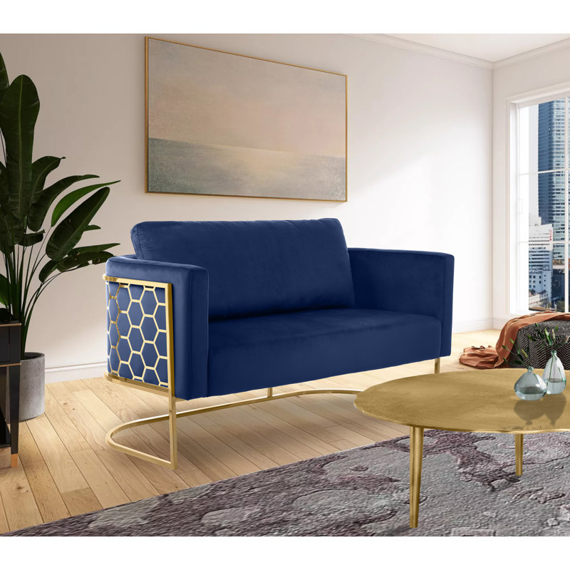 Casa 63.5" Velvet Armless Loveseat, Navy Velvet, Chrome