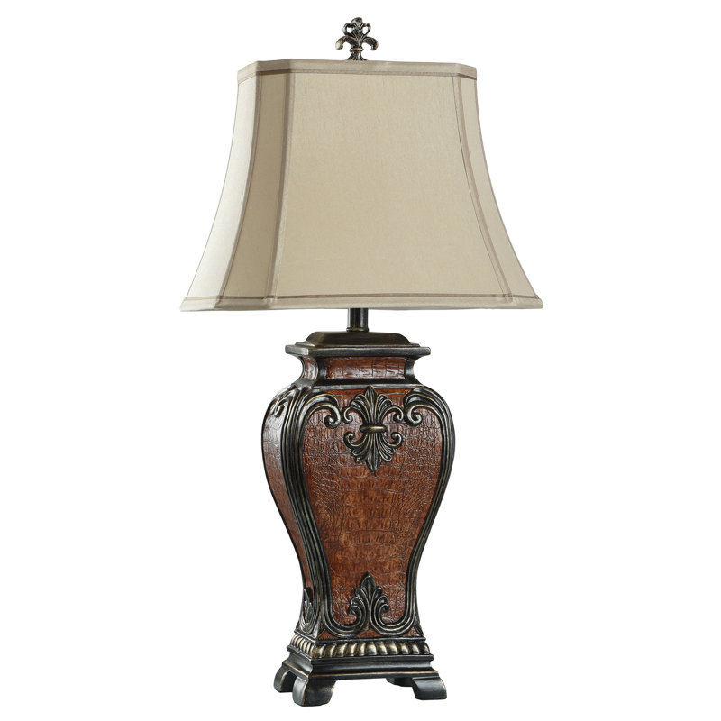 Lampe de table 33,5 po Ridley - Fausse peau de crocodile et finition dorée