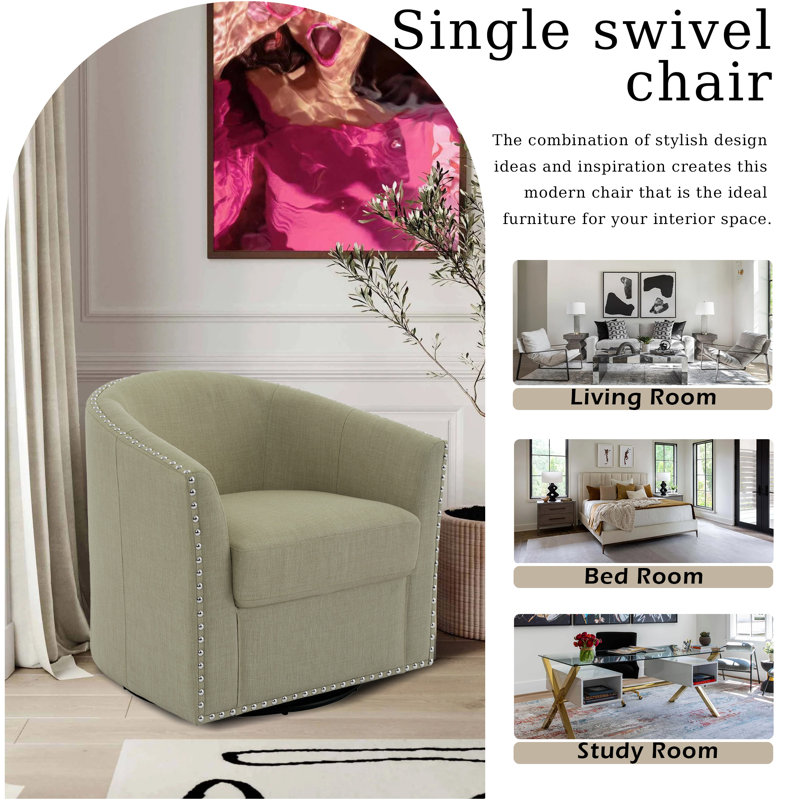 Fauteuil demi-tonneau pivotant Aunna, Mélange de polyester chameau clair