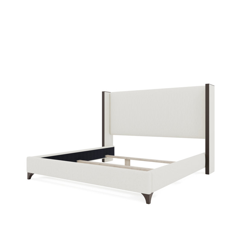 Megan Upholstered Wood Wing Plain, Off White, King