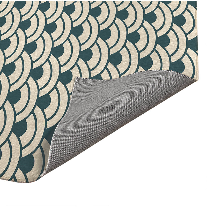 Tapis d'entrée d'intérieur ultra mince, léger et antidérapant à motif de vagues japonaises traditionnelles, Dusty Aqua