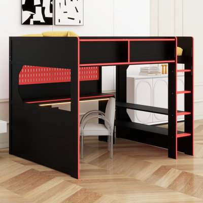 Integrated Desk Gaming Loft Bed with LED Lights & Charging Station
