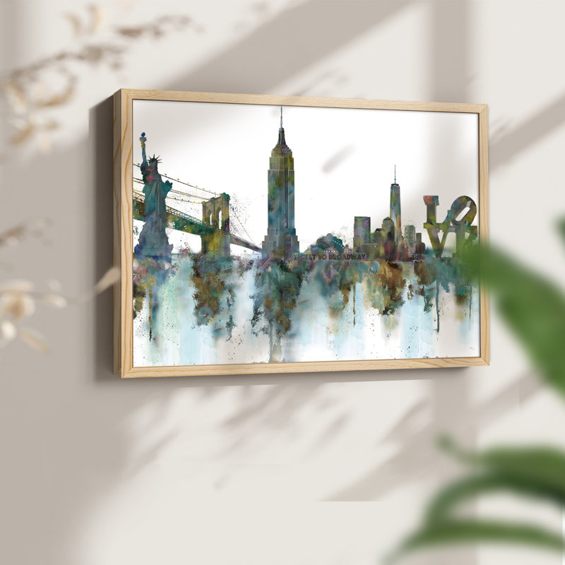 NY Skyline -Framed Print - Restickable, 8" H x 10" W, Natural