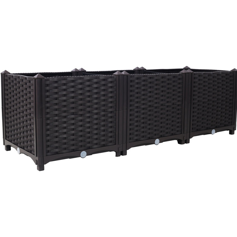 Deep Raised Plastic Self - Watering Planter Boxes For Cultivating Vegetables, Flowers, Herbs, 47.2" Long, 15.7" Wide, 14.7" High, Brown, Pp Material, Flexible Backyard Planters L X D H, Brown Easy To