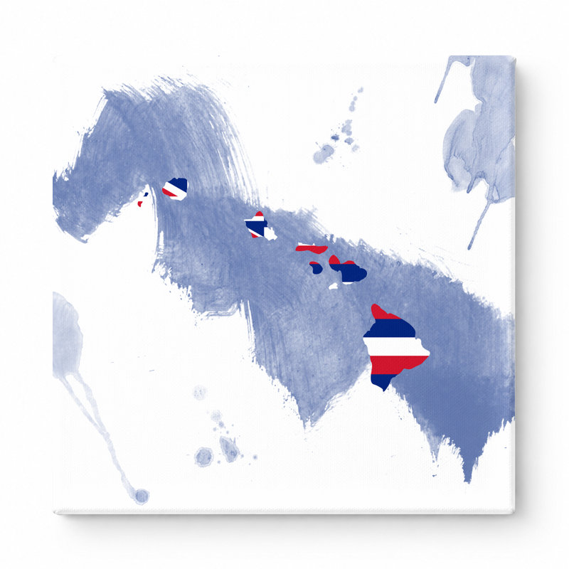«Hawaii State Map Watercolor», art mural sur toile carrée, L 12 po x H 12 po