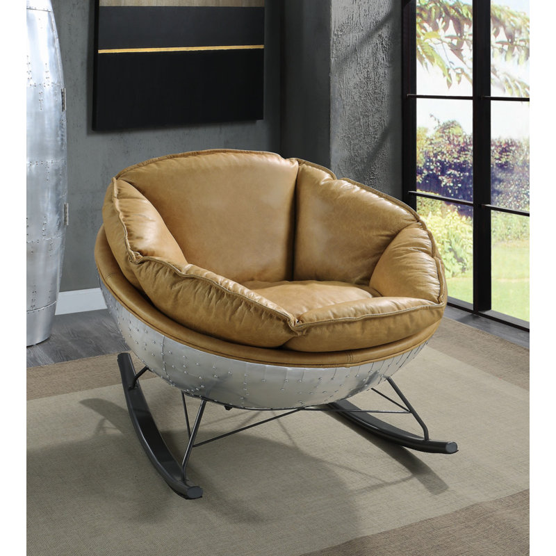 Chaise berçante en cuir jaune et argent, Jaune