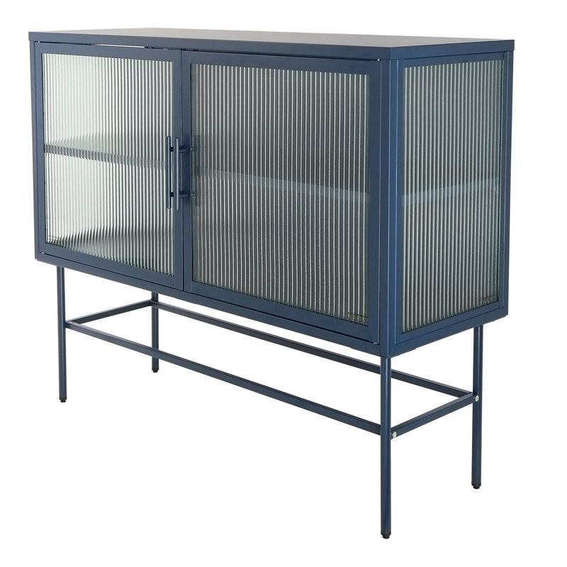 Sideboard Cabinet with 2 Fluted Glass Doors and Adjustable Shelf, Blue