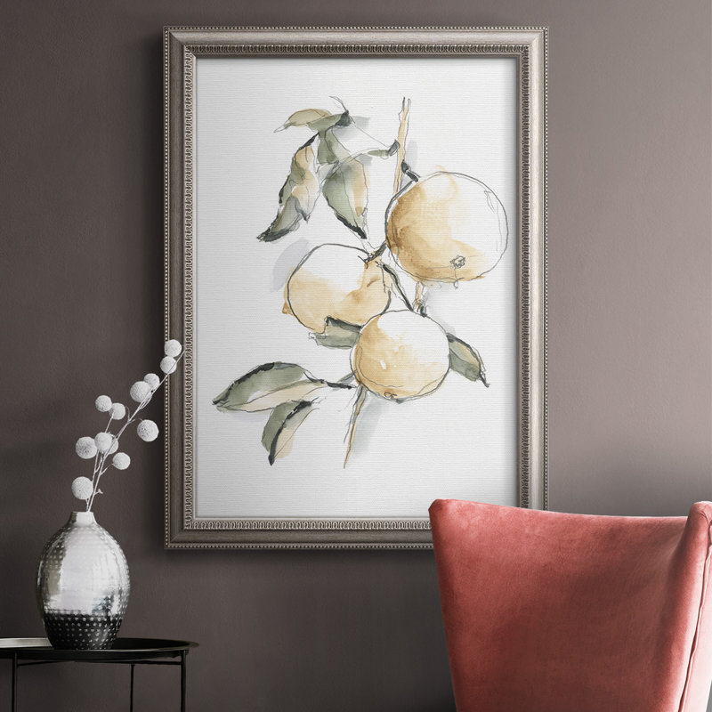 Watercolor Fruit Contour II - reproduction d'art sur toile, H 36 po x l 24 po x P 2,5 po, Toile encadrée argent antique