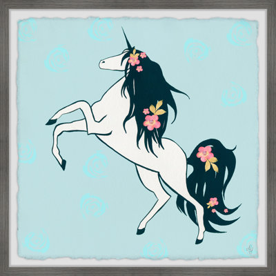Skylark Dark Floral Hair Unicorn Framed Print