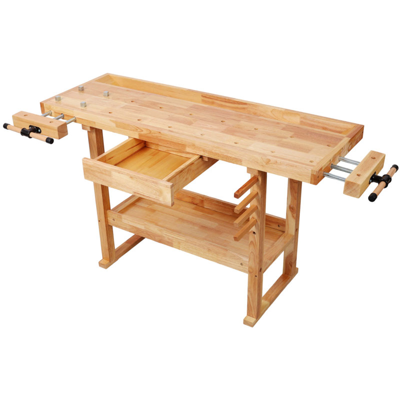 Établi en bois 55 po, banc de travail du bois robuste avec poignée réglable,