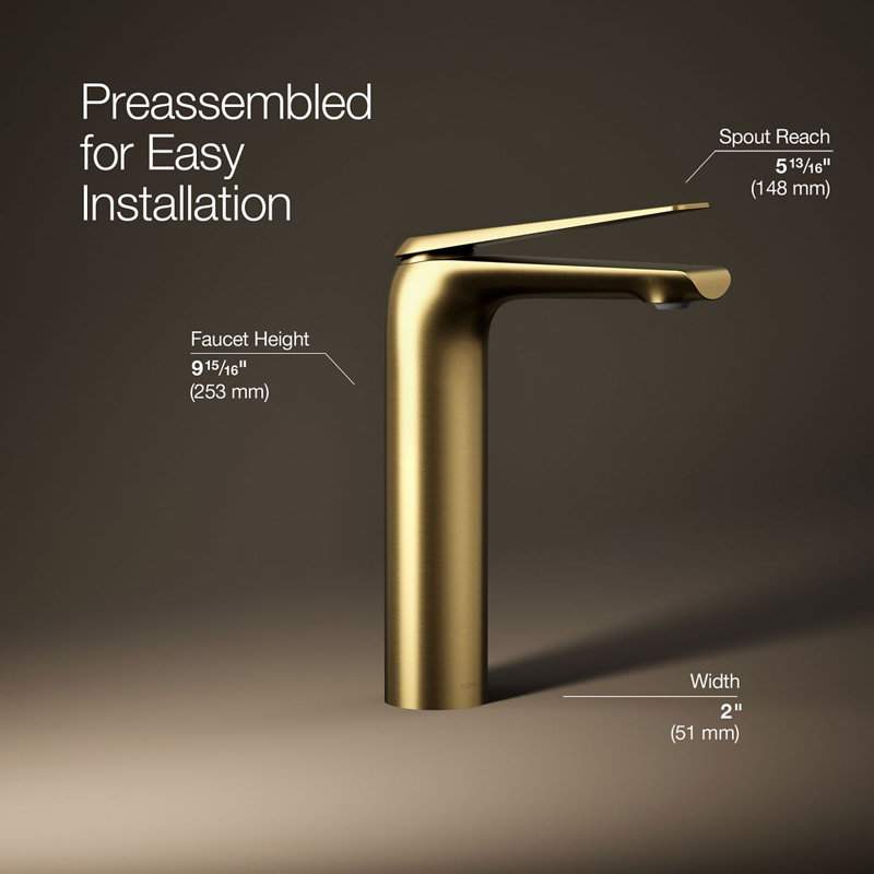 Avid Tall Single-Handle Bathroom Sink Faucet, Vibrant Brushed Moderne Brass