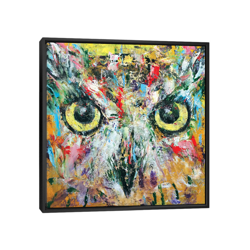« mystic hibou », reproduction d’art sur toile, H 18 po x l 18 po x P 1,5 po, Toile avec cadre noir, Pas de tapis