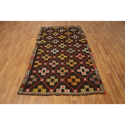 Tapis kilim foncé en laine à teinture végétale foncé Kilim