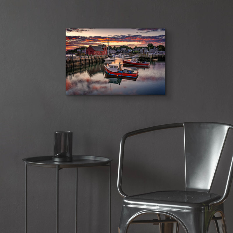 Art mural en verre Breakwater Bay «Sunrise In Rockport» par Rick Berk, H 16 po x l 24 po x P 0,2 po