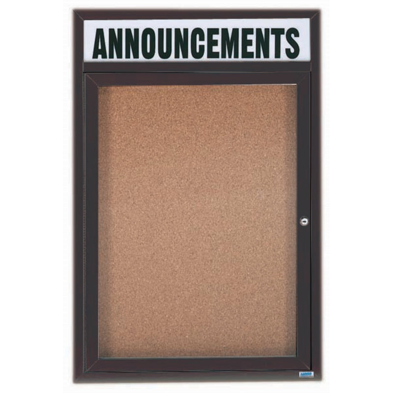 Tableau d'affichage mural illuminé et fermé, Bronze anodisé, Un, H 24 po x l 18 po