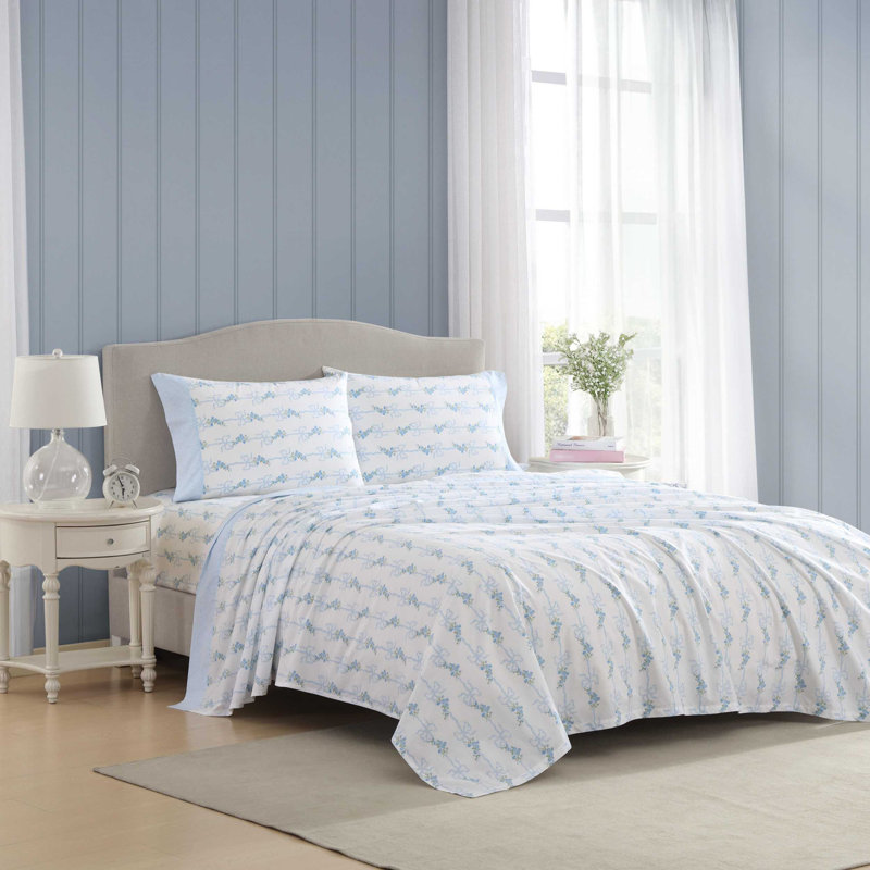 Ensemble de draps en coton à ourlet imprimé Laura Ashley, Ensemble de draps pour grand lit + un drap-housse 