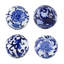Ensemble de 3 boules décoratives orbes, porcelaine bleu blanc brillant, motifs floraux