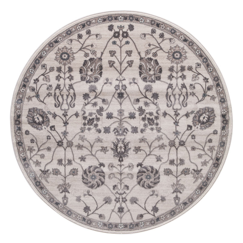 Tapis oriental ivoire tissé à la machine, Rond 5 pi