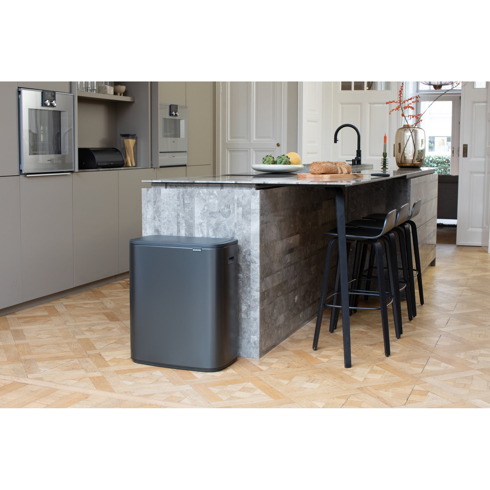 Brabantia Bo 16gal Touch Top Trash Can, Confident Gray