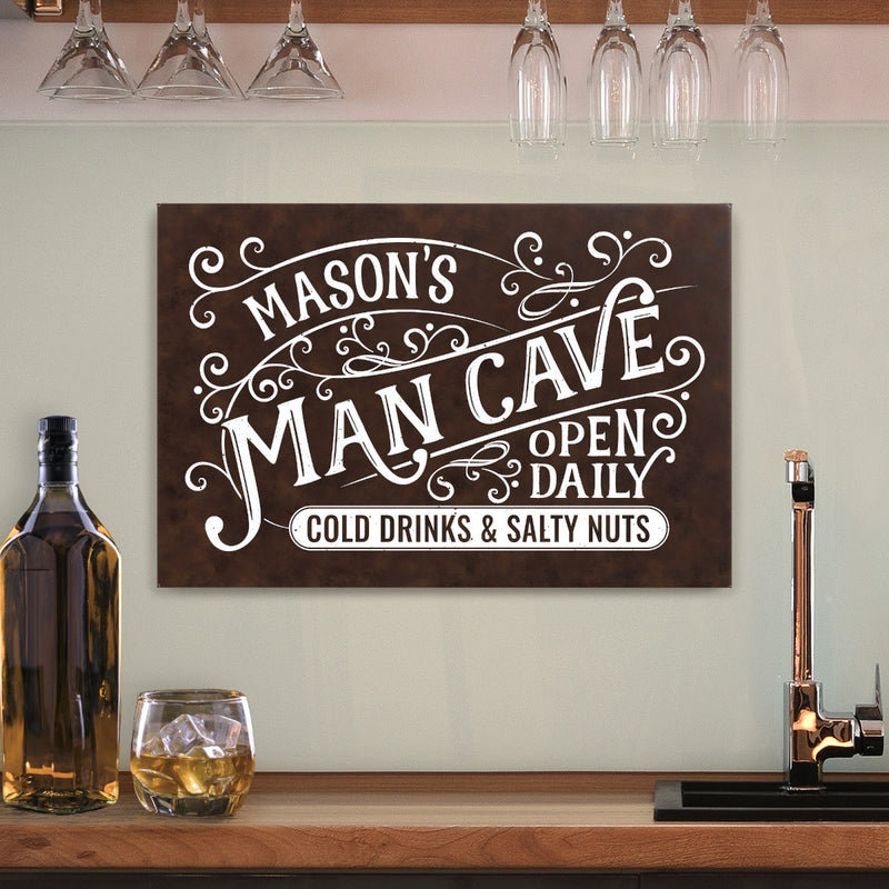 Man Cave Brown Leather Personalized Canvas, Yes