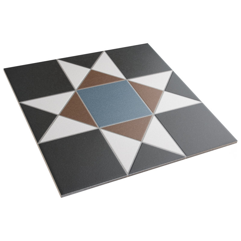 Vanity 13" x 13" Porcelain Patterned Wall & Floor Tile, Black/Blue/Beige