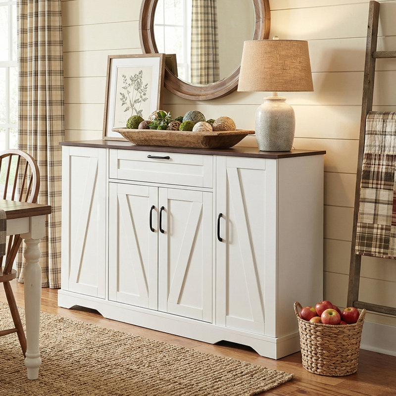 Four-Door Kitchen Island, Kitchen Trolley, White