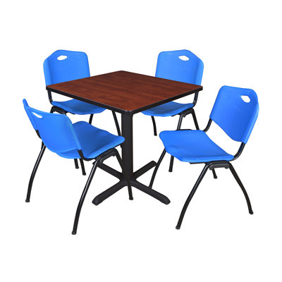 Regency Cain Small Square X-Base Breakroom Table & 4 M Stack Chairs