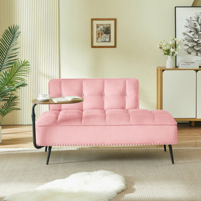 Canapé moderne à deux places en velours avec dossier et table d'appoint rotative à 360 °