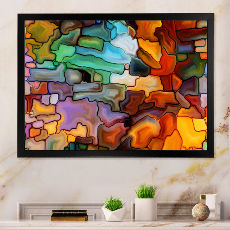 Élément de vitrail coloré - reproduction de cadre photo sur toile, Cadre noir, H 8 po x l 12 po x P 1 po