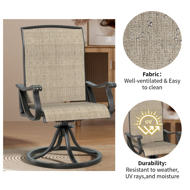  Patio Swivel Chairs Set,outdoor Dining Chairs With High Back,all Weather Breathable Textilene,360° Rotating 15° (brown, 2-piece)