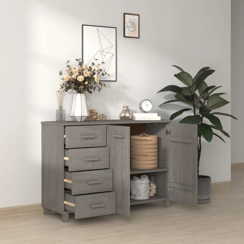 Hardev 113cm Solid Wood Sideboard, Light Grey