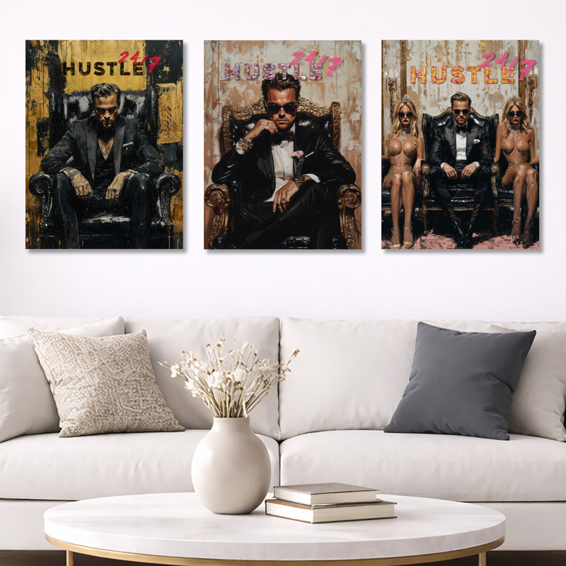 Loup, Wall Street Hustle Motivation I - Nature noire, impression sur métal 3 pièces, 32" H x 72" W