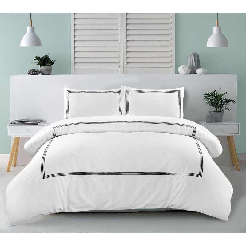 Harmonia Polyester Duvet Cover Set with Pillowcases, White/Grey, Super King Duvet Cover + 2 Standard Pillowcases