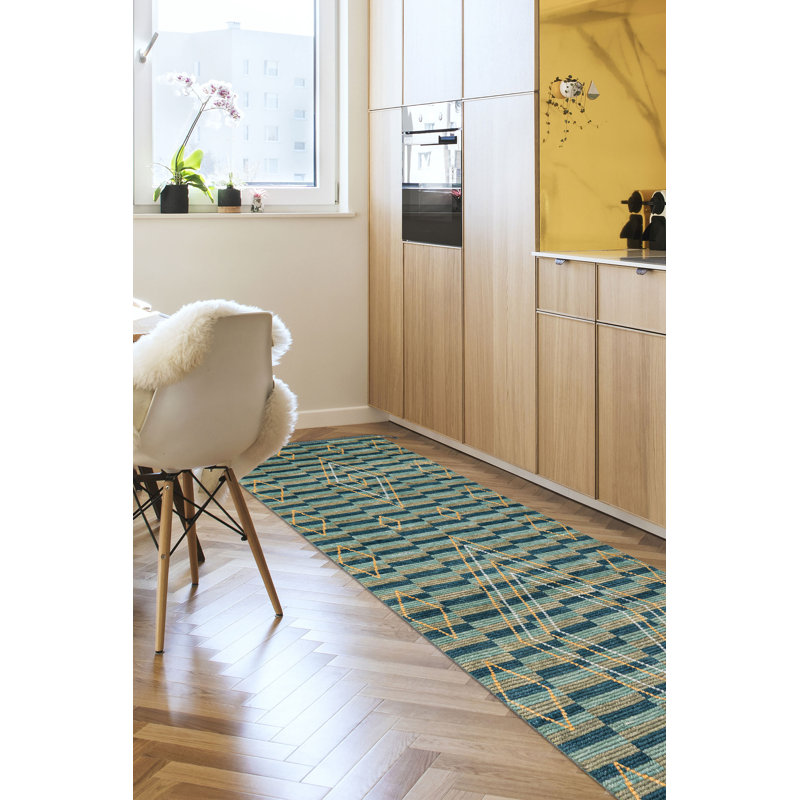 Tapis sarcelle Pak Finest Marrakesh 4 pi 2 po x 12 pi 4 po