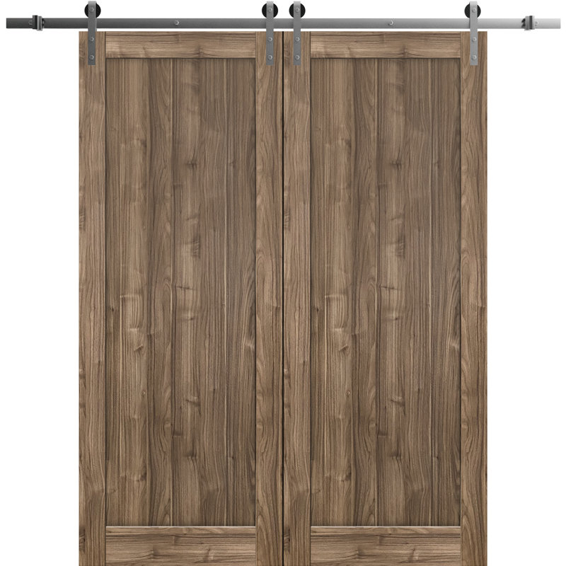 Panelled Wood Barn Door without Installation Hardware Kit, 84" x 96", Walnut