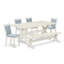 L'ensemble de table de cuisine 6 pièces comprend une table de salle à manger rectangulaire avec des pieds en X et 4 chaises rembourrées en tissu de lin crème avec un banc, en lin brossé blanc-972106961-972106962-996214678