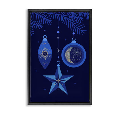 Toile flottante encadrée «Blue Holiday Ornaments» par Victoria Barnes