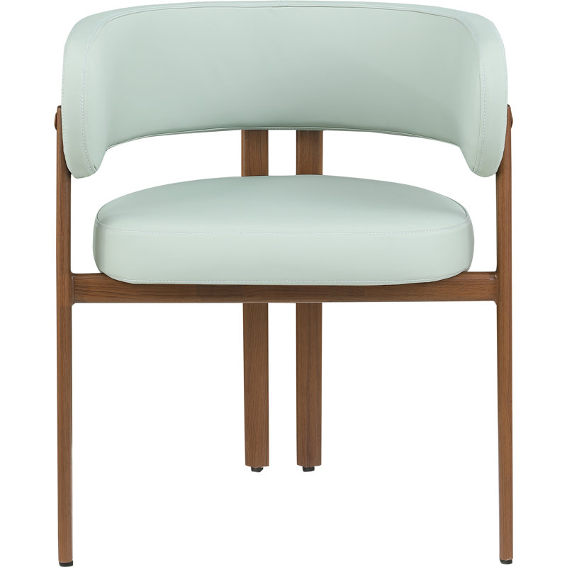 Gideon Unfinished Upholstered Back Arm Chair, Walnut, Mint Green Vegan Leather