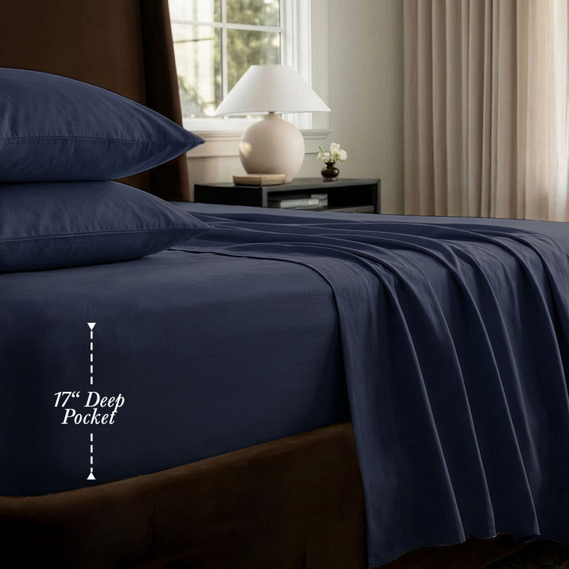Threadmill 1200 Thread Count 100% Supima Cotton Sheet Set in Sateen Weave, Queen Sheet Set with 2 Pillowcases, Folkstone Blue