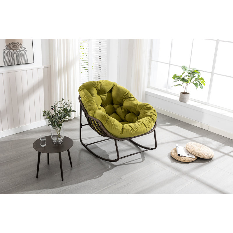 Chaise berçante rembourrée rembourrée, fabriquée avec qualité, pour patio, jardin, salon, rembourrage de siège moelleux olive, véranda