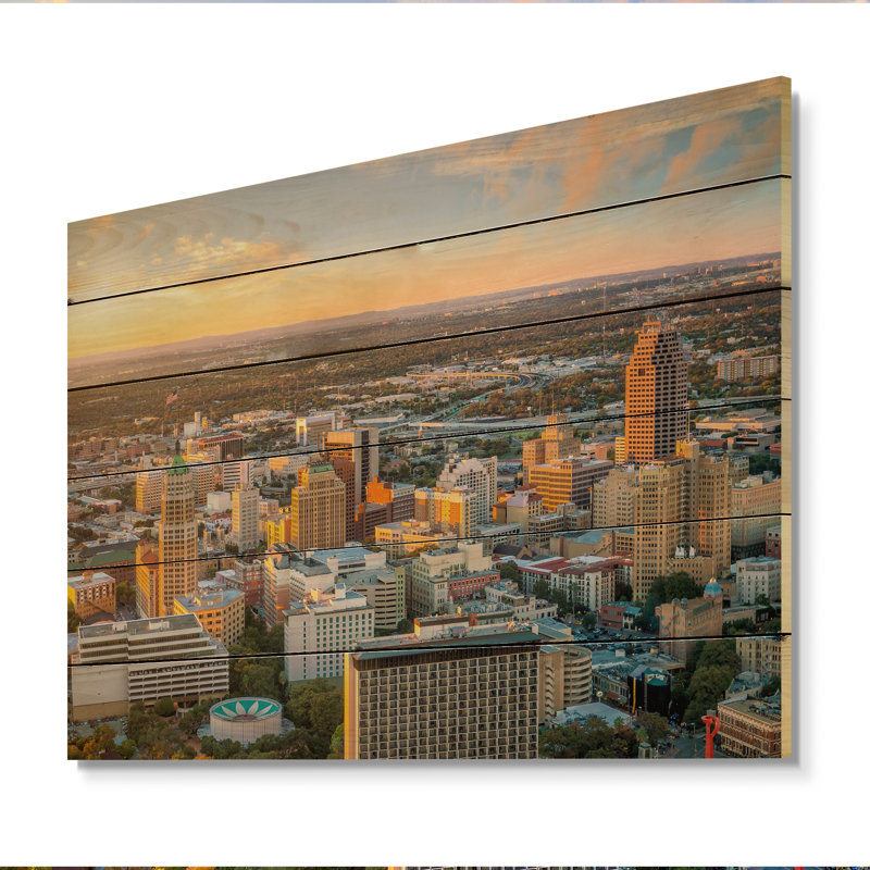 San Antonio, centre-ville du Texas I sur bois, H 24 po x l 32 po x P 0,78 po